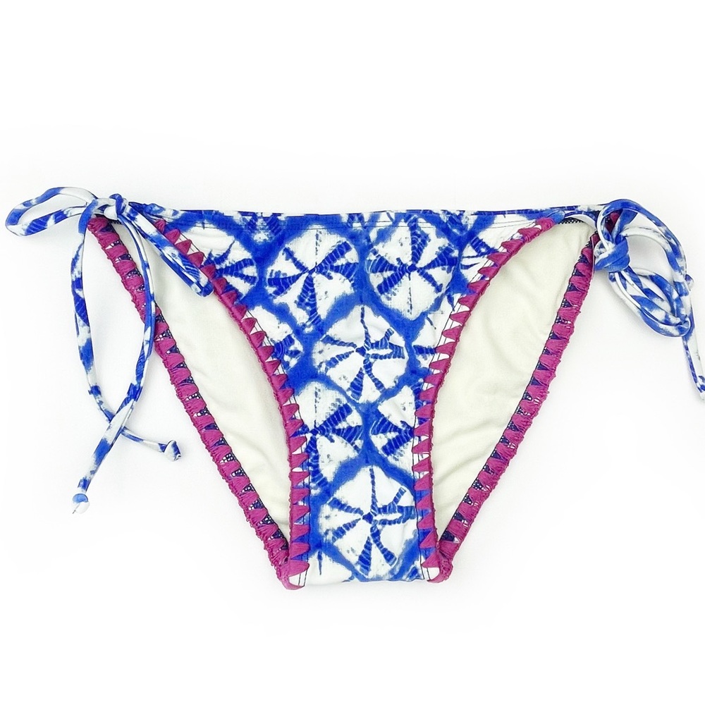 Hobie Side-Tie Tie-Dye Bikini Bottoms with Embroidered Satin Stitching